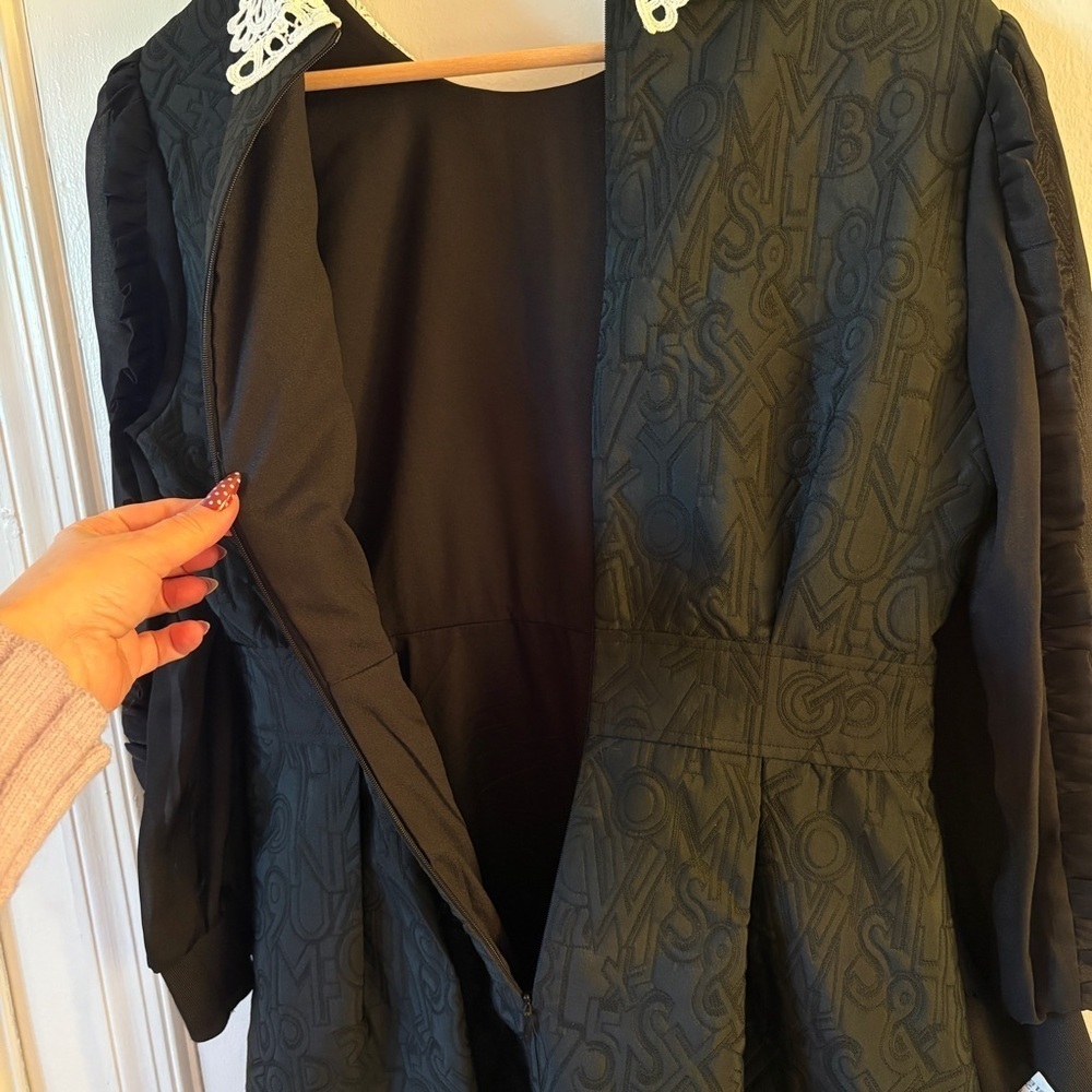 Burryco Statement Collar Black Dress Lined Long Sleeve Wednesday Addams sz 10 - Picture 13 of 13